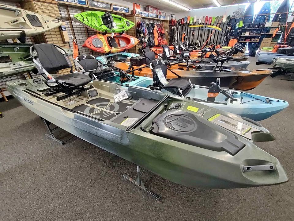 Fishing kayaks on the Kayak City showroom floor in Citrus Heights